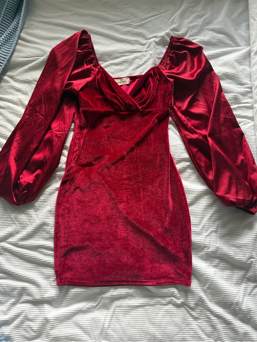 Red Velvet Long-Sleeve Mini Dress